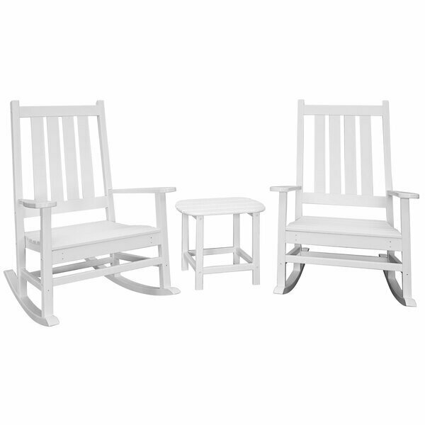 Polywood Vineyard White Patio Set with South Beach Side Table and 2 Rocking Chairs 633PWS3551WH